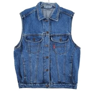Vtg Y2K Vest M Western Grunge Boho Chic Rockabilly Cowgirl Blue Denim Barn Chore